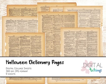 Halloween - 9 Dictionary Pages - Digital Collage Sheets - coll0016