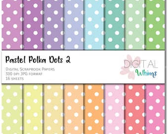 BUY2GET1 Pastel Polka Dots 02 Digital Paper pack, 16 printable digital scrapbook papers, instant download dwp0010