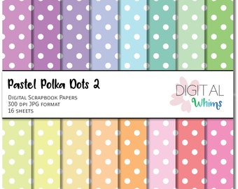 BUY2GET1 Pastel Polka Dots 02 Digital Paper pack, 16 printable digital scrapbook papers, instant download dwp0010