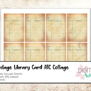 Vintage bibliothèque vérifier les cartes ATC Collage feuilles imprimable Clip Art numérique coll0033