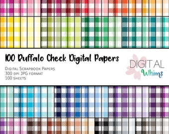 100 Buffalo Check Plaid Gingham Digital Paper pack, 100 printable digital scrapbook papers, instant download