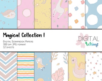 BUY2GET1 Magical Collection Pastel Digital Paper pack, 12 printable digital scrapbook papers, instant download dwp0013