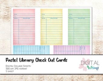 Pastel Vintage Library Check Out Cards Digital Collage Sheets Printable Clip Art coll0032