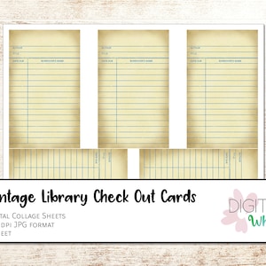 Vintage Library Check Out Cards Cyfrowe arkusze kolażu Wydrukuj Clip Art coll0031