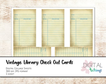 Vintage Library Check Out Cards Digital Collage Sheets Printable Clip Art coll0031