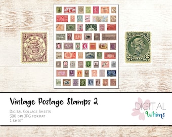 61 Vintage International Postage Stamps - Digital Collage Sheet - Letter Size 8.5" x 11" coll0035