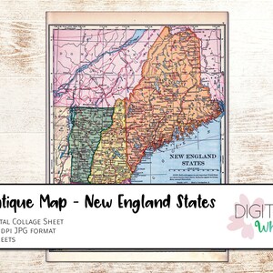 Antique Map Digital Collage Sheet - New England States - Copyright-Free Maps 0005