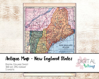 Antique Map Digital Collage Sheet - New England States - Copyright-Free Maps 0005