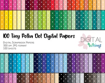 100 Tiny Polka Dots Digital Paper pack, 100 printable digital scrapbook papers, instant download