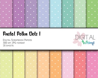 BUY2GET1 Pastel Polka Dots 01 Digital Paper pack, 16 printable digital scrapbook papers, instant download dwp0011