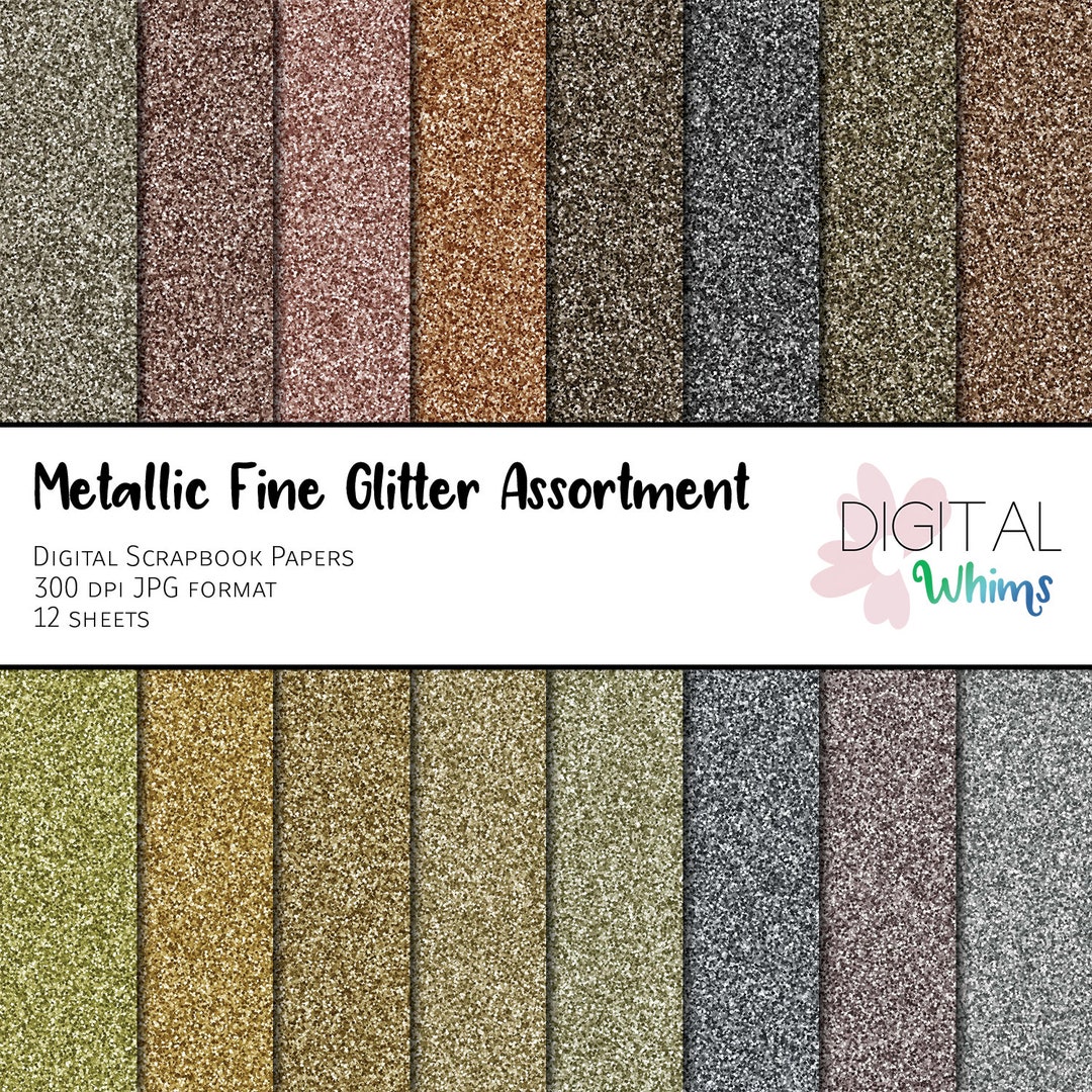 BUY2GET1 Metallic Fine Glitter Digital Paper Pack, 16 Printable Digital ...