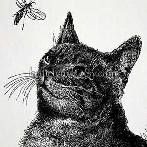 Vintage Cat Illustration Tabby With Bug Instant Download Image for Embellishment, Transfer, Print Commercial Use 0004 image 3