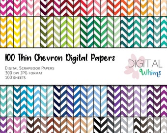 100 Thin Chevrons Digital Paper pack, 100 printable digital scrapbook papers, instant download