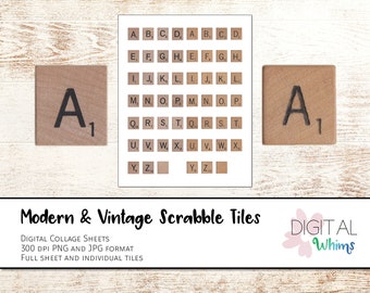 Scrabble Tiles Digital Collage Sheet Modern and Vintage Printable Clip Art coll0022