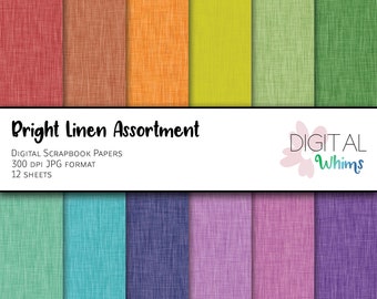 BUY2GET1 Bright Linen Assortment Digital Paper pack, 12 printable digital scrapbook papers, instant download dwp0004