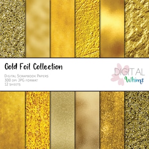 Goldfolie Sammlung Digital Paper Pack, 12 druckbare digitale Scrapbook Papiere, sofortiger Download