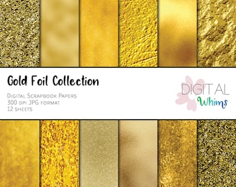 Gold Foil Collection Digital Paper pack, 12 printable digital scrapbook papers, instant download