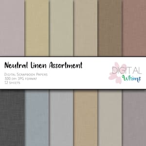 BUY2GET1 Neutral Linen Assortment Digital Paper pack, 12 printable digital scrapbook papers, instant download dwp0005