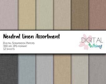 BUY2GET1 Neutral Linen Assortment Digital Paper pack, 12 printable digital scrapbook papers, instant download dwp0005