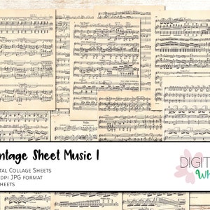 Antique Sheet Music Digital Collage Sheet Piano Violin Voice Printable Clip Art coll0023