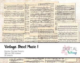 Antique Sheet Music Digital Collage Sheet Piano Violin Voice Printable Clip Art coll0023