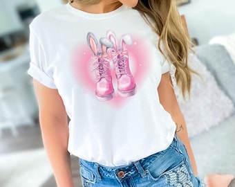 Lindas botas rosas con orejas de conejo PNG / Clipart de Pascua en acuarela / Descarga digital estética coqueta para sublimación y manualidades, botas rosas