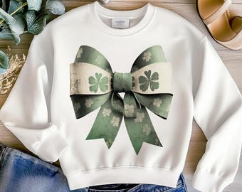 Lazo de coqueta retro para el día de San Patricio PNG - Clipart de lazo de trébol, diseño de lazo de amuleto de la suerte irlandés, sublimación del día de San Patricio, arte de lazo de coqueta vintage