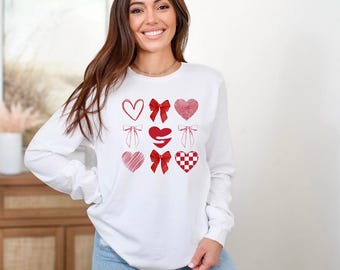 Paquete de coquetas de San Valentín en formato PNG SVG: diseño romántico de lazo y corazones, garabatos de San Valentín, arte digital XOXO, gráficos de camisetas de San Valentín