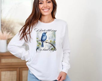 Pájaro en acuarela PNG digital: los pájaros aún cantan en los días malos: arte imprimible inspirador: PNG de alta resolución para decoración del hogar, regalos y más