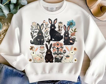 Conejito de Pascua coqueto floral PNG - Lindo conejito de primavera Clipart, Conejito de Pascua vintage, Sublimación de conejo floral, Descarga digital, Pascua para niños