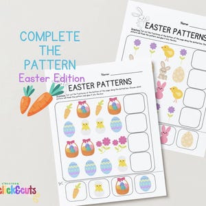 2 Page Complete the Pattern Worksheet | Easter Edition | PDF Kids worksheet | busy binder | picture patterns | Montessori toddler printable