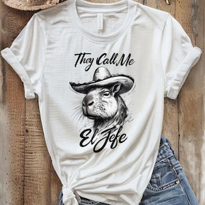 Capybara El Jefe Unisex T-Shirt Funny Capybara Shirt Cowboy Hat Capybara Gift Graphic Tee for Him or Her Animal Humor Shirt