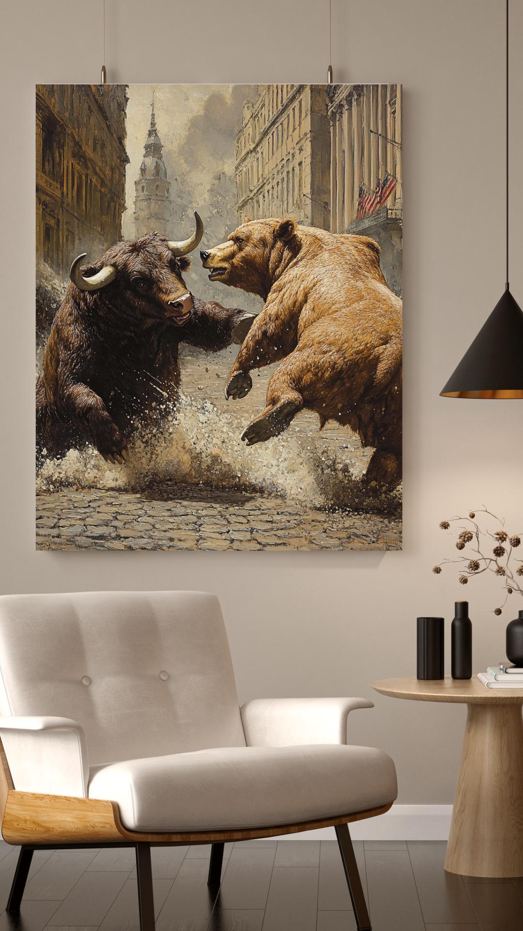 bull & bear digital prints, stock market art, wall... Bull and Bear Digital Art, Market Exchange Modern Print, Trader Canvas ...