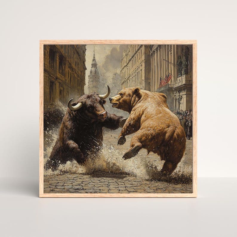 Bull and Bear Digital Art, Market Exchange Modern Print, Trader Canvas ...