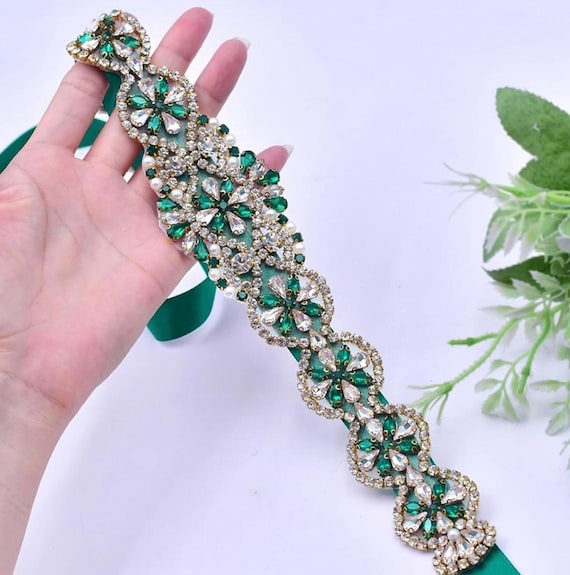 Green and Gold Bridal Wedding Belt - Etsy Israel display picture 3