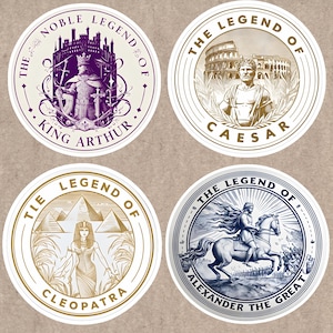 Pacote de decalques de lendas históricas - Imperador César, Rei Arthur, Alexandre, o Grande, Cleópatra