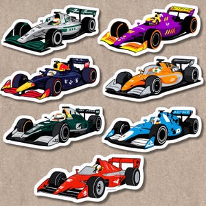 Race in stijl met op F1 geïnspireerde autostickers: set van 7 in zilver, paars, oranje en meer