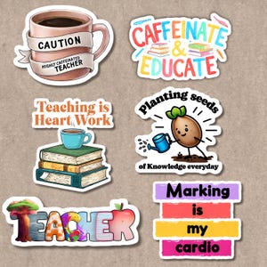 Pacchetto adesivi per insegnanti - 6 simpatici adesivi scolastici - Insegnante altamente caffeinato, la valutazione è cardio, vita da insegnante - vinile impermeabile