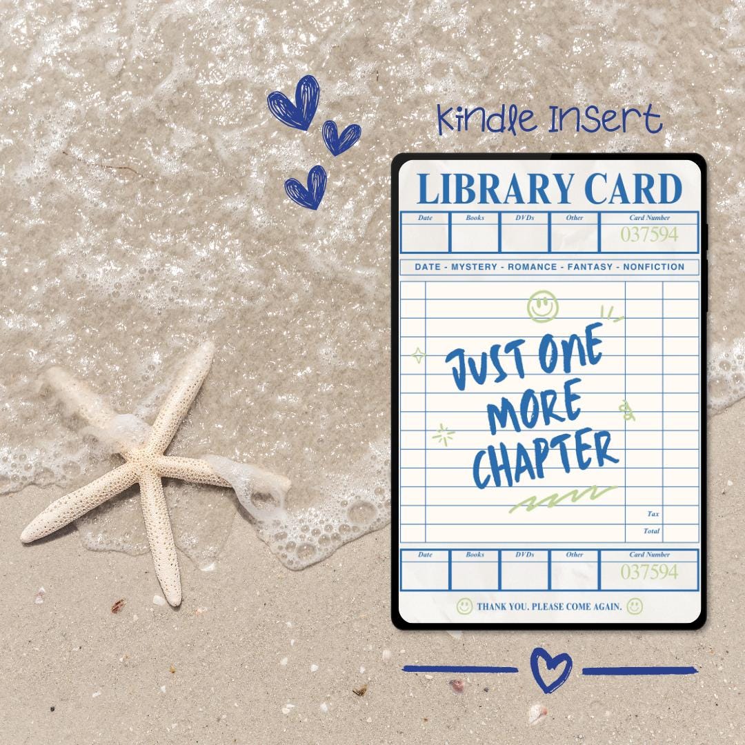 Kindle Inset Library Card Just One More Chapter Library Card - Emotional Support Kindle Insert ...