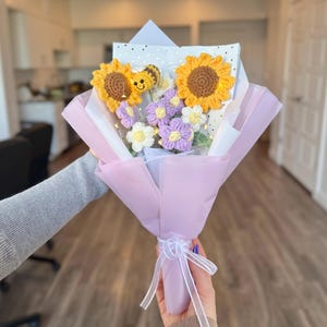 crochet flowers bouquet sunflower crochet, valentine&#39;s day bouquet, crochet sunflower bouquet handmade gift for girlfriend amigurumi