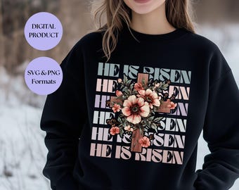 Flowered cross designs Christian faithful shirt png designs easter Christianity cross png faith svg designs He is risen Christianity png