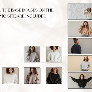 May include: A collage of images featuring women wearing various styles of sweaters. The text "ALL THE BASE IMAGES ON THE DEMO SITE ARE INCLUDED!" is displayed at the top of the collage.