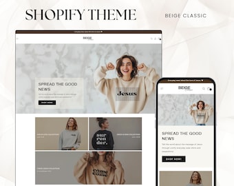 Beige Classic Shopify Website Template Ecommerce Shopify Store Design Shopify Theme Editable Canva Banners Store Shopify Website Design