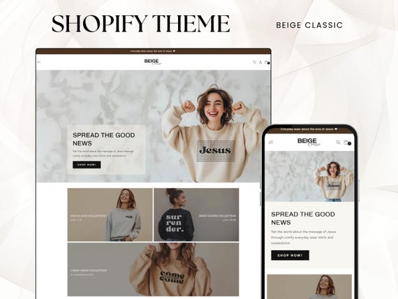 Beige Classic Shopify Website Template Ecommerce Shopify Store Design Shopify Theme Editable Canva Banners Store Shopify Website Design