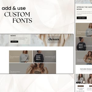 May include: A website screenshot showing a collection of sweatshirts with different designs and text, including "Jesus", "surrender", and "come come". The website also features a section for news and featured products.