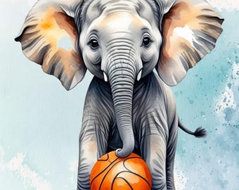 Baby Elefant mit Basketball Digital
