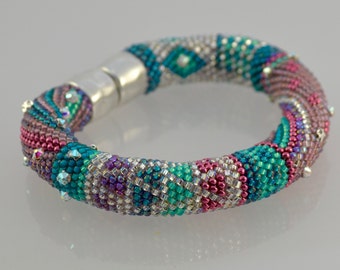 Single Stitch Bead Crochet Bracelet Kit, "Beginnings" - Pinks, Teal and Crystal Color Bead Kit