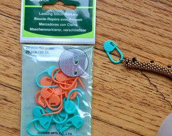 Locking Stitch Markers, 1 package Clover brand small size, 20 per package.  A must for every bead crochet project!