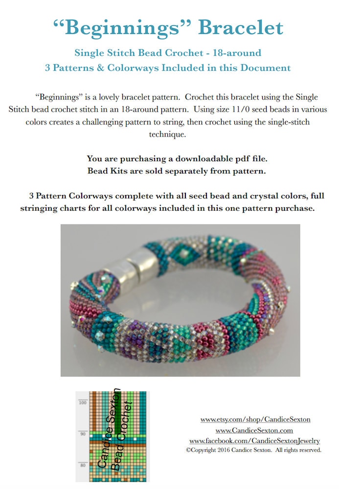 Download Single Stitch Bead Crochet Bracelet Kit, Beginnings - Pinks, Teal and Crystal Color Bead Kit