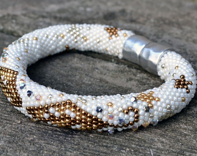 Featured listing image: Bead Crochet Bracelet Kit Single Stitch Bead Crochet Pattern Leaves & Stars